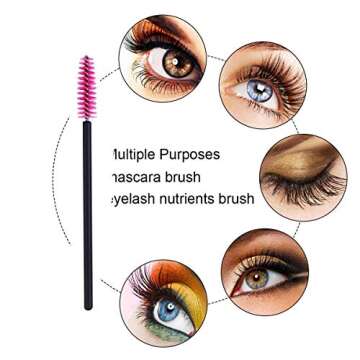 300PCS Disposable Makeup Applicators Brushes Tools Kit -100pcs Lip Applicators,100pcs Mascara Wands,100pcs Eyeliner Brushes (Rose Red)