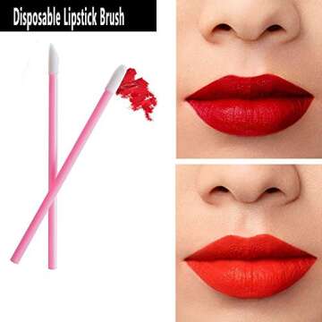 300PCS Disposable Makeup Applicators Brushes Tools Kit -100pcs Lip Applicators,100pcs Mascara Wands,100pcs Eyeliner Brushes (Rose Red)