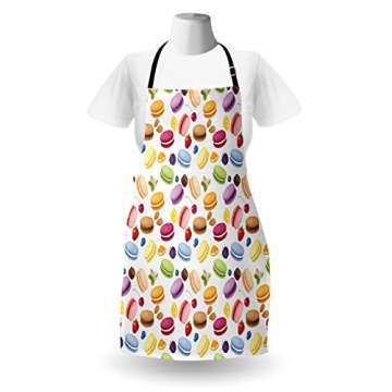 Lunarable Colorful Apron, Traditional French Macarons with Berries Lemons Almonds Pistachios and Cho...