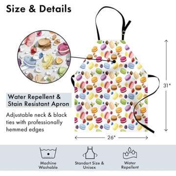 Lunarable Colorful Apron, Traditional French Macarons with Berries Lemons Almonds Pistachios and Chocolate, Unisex Kitchen Bib with Adjustable Neck for Cooking Gardening, Adult Size, Purple Caramel