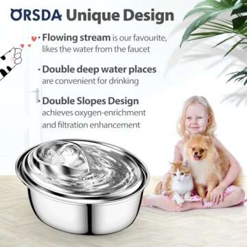 ORSDA Cat Water Fountain Stainless Steel, 3L Automatic Pet Drinking Fountain for Cats Inside, Dog Wa...