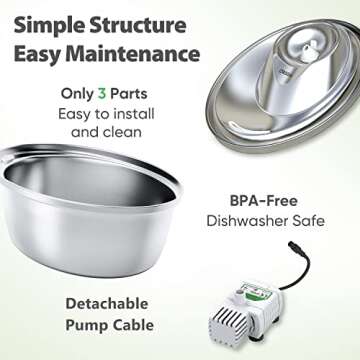 ORSDA Stainless Steel 3L Cat Water Fountain for Pets