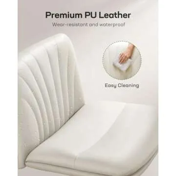 Marsail Armless-Office Desk Chair with Wheels: PU Leather Cross Legged Wide Chair,Comfortable Adjustable Swivel Computer Task Chairs for Home,Office,Make Up,Small Space,Bed Room(Balanced Beige)