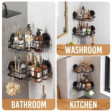 Stylish No-Drill LEVERLOC Corner Shower Caddy Organizer