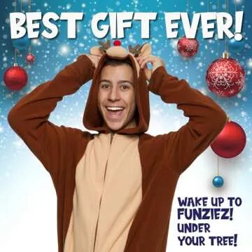 Funziez! Slim Christmas Adult Onesie - Fun Holiday Costume - Santa Clause and Reindeer One Piece for...
