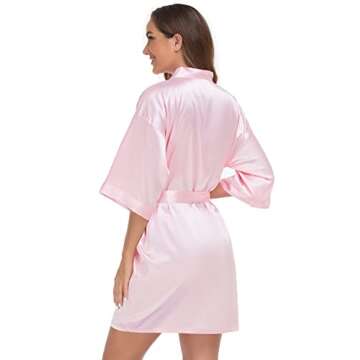 VOGUEMAX Women's Short Kimono Robe Silky Satin Bathrobe Bride Bridesmaids Getting Ready Sleepwear Soft Nightgown