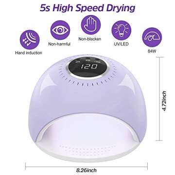 AQSURE UV LED Nail Lamp, 84W Nail Lamp for Gel Polish with Auto Sensor, Touch Screen 3 Timers Setting, 5s Fast Drying, Whitening Function, Professional UV Light for Gel Nail Polish with LCD Display