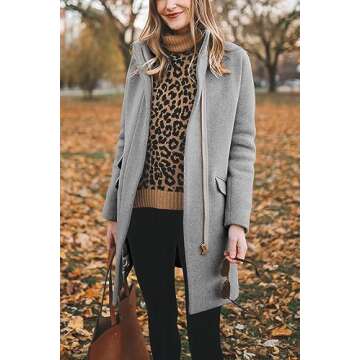 BZB Womens Dress Coat Zip Up Classic Wool Blend Over Lapel Collar Long Jackets Winter Outwear Grey