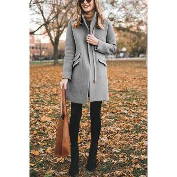 BZB Womens Dress Coat Zip Up Classic Wool Blend Over Lapel Collar Long Jackets Winter Outwear Grey