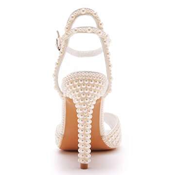 Women's Pearl Heels Peep Toe Ankle Strap Heeled Sandals Satin Wedding Bride High Heels Dressy Slingback Stiletto