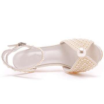 Women's Pearl Heels Peep Toe Ankle Strap Heeled Sandals Satin Wedding Bride High Heels Dressy Slingback Stiletto