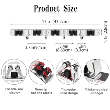 AceMining Broom Holder | 5 Racks & 4 Hooks to Organize Your Space