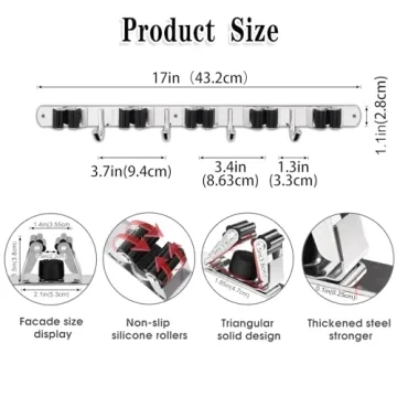 AceMining Broom Holder | 5 Racks & 4 Hooks to Organize Your Space