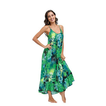 BUENOS NINOS Women's V Neck Floral Wide Leg Pants Boho Printed Adjustable Spaghetti Strappy Long Jum...