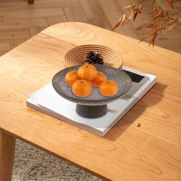 DEARMAMY Decorative Fruit Tray Round Decorate Baskets Footed Fruit Tray Fruit Footed Bowl Dessert Trays for Dessert Table Snacks Tray Porcelain Small Fruit Bowl Pastry