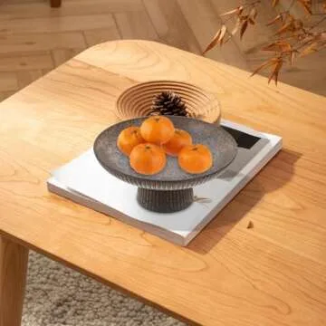 DEARMAMY Decorative Fruit Tray Round Decorate Baskets Footed Fruit Tray Fruit Footed Bowl Dessert Trays for Dessert Table Snacks Tray Porcelain Small Fruit Bowl Pastry