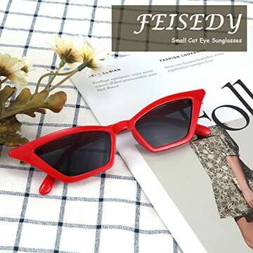FEISEDY Small Cat Eye Sunglasses Vintage Square Shade Women Eyewear B2291