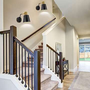 YINGFK Vintage Wall Sconces, 2 Pack Industrial Wall Light Fixture with E26 Base, Metal Rustic Wall Sconce Lighting, Antique 360 Degree Adjustable Black Wall Lamp for Bedroom Bathroom Kitchen Aisle