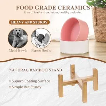 Grey Ceramic Elevated Raised Dog Bowls - Dog Food Dish with Stand - Double Raised Dog Food and Water Bowls Anti Vomiting - Pet Bowl with Anti Slip Rubber pad - Stress Free for Medium Dogs -Set of 2