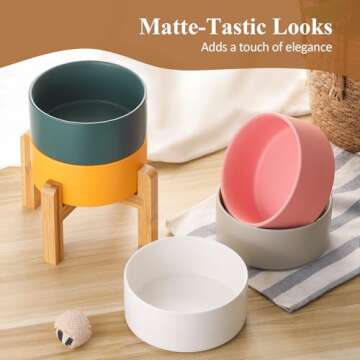 Grey Ceramic Elevated Raised Dog Bowls - Dog Food Dish with Stand - Double Raised Dog Food and Water Bowls Anti Vomiting - Pet Bowl with Anti Slip Rubber pad - Stress Free for Medium Dogs -Set of 2