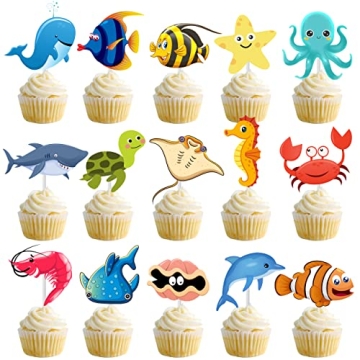 36pcs Ocean Sea Animal Cupcake Toppers Ocean Animal Creature Cake Cupcake Toppers for Ocean Sea Them...