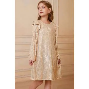 GRACE KARIN Girls Sequin Party Dress Sparkly Formal Special Occasion Pageant Prom Fancy Dress(Rose Gold,8-10 Years)