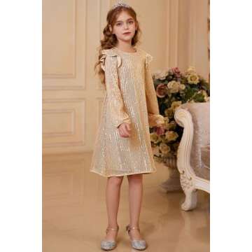 GRACE KARIN Girls Sequin Party Dress Sparkly Formal Special Occasion Pageant Prom Fancy Dress(Rose Gold,8-10 Years)