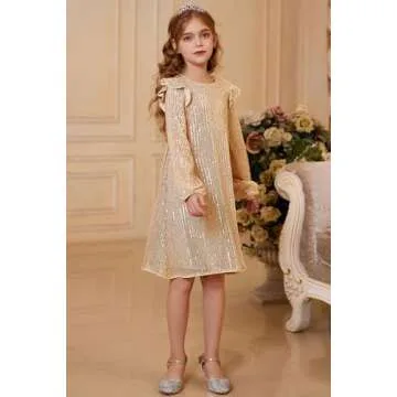 GRACE KARIN Girls Sequin Party Dress Sparkly Formal Special Occasion Pageant Prom Fancy Dress(Rose Gold,8-10 Years)