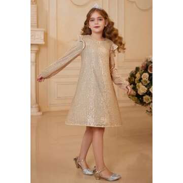 GRACE KARIN Girls Sequin Party Dress Sparkly Formal Special Occasion Pageant Prom Fancy Dress(Rose Gold,8-10 Years)