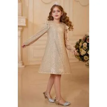 GRACE KARIN Girls Sequin Party Dress Sparkly Formal Special Occasion Pageant Prom Fancy Dress(Rose Gold,8-10 Years)