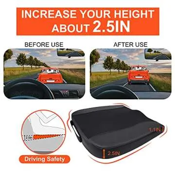 Car Seat Cushion, Comfort Memory Foam Car Cushions for Driving - Sciatica & Lower Back Pain Relief, Seat Cushion for Car Seat Driver, Office Chair, Wheelchair (Black)