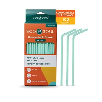 ECO SOUL 100% Compostable Straws [100 Count][8.25"] Eco-Friendly Biodegradable Sustainable Disposabl...