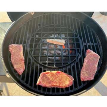 Uniflasy 8835 Cast Iron Gourmet BBQ System Cooking Grate for 22.5 inch Weber Kettle Grills, One-Touch, Bar-B-Kettle, Master-Touch, Performer, for Weber 22.5 inch Original Kettle Premium Charcoal Grill