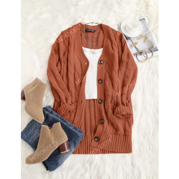 Stylish MEROKEETY Women's Cable Knit Sweater for Fall