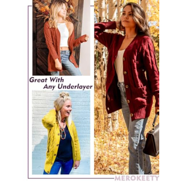 Stylish MEROKEETY Women's Cable Knit Sweater for Fall