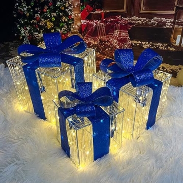 Purtuemy Christmas Lighted Gift Boxes Set of 3