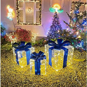 Purtuemy Christmas Lighted Gift Boxes Set of 3