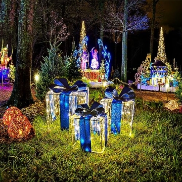 Purtuemy Christmas Lighted Gift Boxes Set of 3