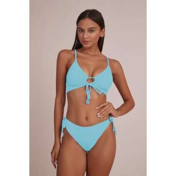 CHYRII Womens Sexy Cutout Bikini Sets Lace Up High Cut Thong Two Piece Swimsuit Blue S