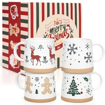 Maustic Christmas Mugs - Set of 4 Festive Holiday Coffee Mugs