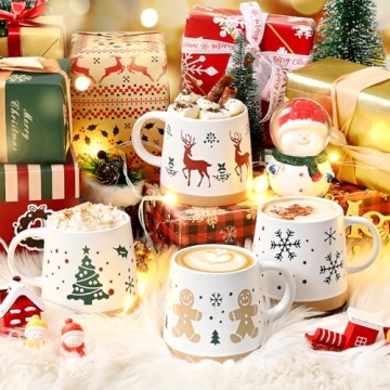 Maustic Christmas Mugs Set of 4 - Holiday Coffee Mugs