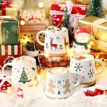 Maustic Christmas Mugs Set of 4 - Holiday Coffee Mugs