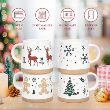 Maustic Christmas Mugs Set of 4 - Holiday Coffee Mugs