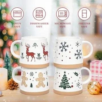 Maustic Christmas Mugs Set of 4 - Holiday Coffee Mugs