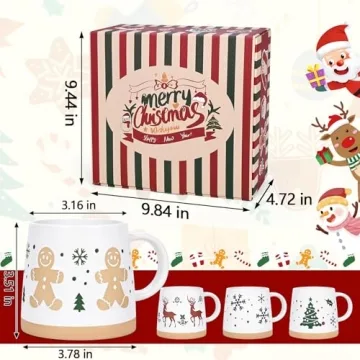 Maustic Christmas Mugs Set of 4 - Holiday Coffee Mugs