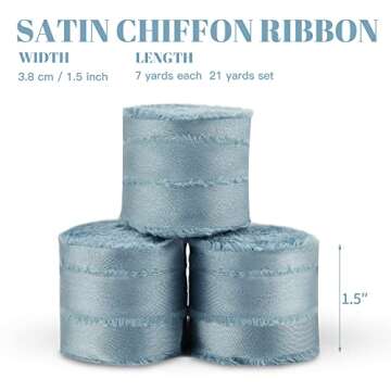 Keypan Dusty Blue Silk Ribbon, Satin Chiffon Frayed Fabric Ribbons for Gift Wrapping Crafts Flower B...