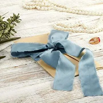 Keypan Dusty Blue Silk Ribbon, Satin Chiffon Frayed Fabric Ribbons for Gift Wrapping Crafts Flower Bouquets Wedding Invitation Decor Baby Shower 1-1/2 inch x 21 Yd