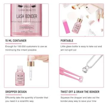 PRO Lash Bonder for Eyelash Extensions Super Bonder Glue Accelerator with 10Pcs Cotton Swab Lash Extension Sealant Longer Retention Waterproof Oil-Proof Special Dropper Design for Dose Control 15ml
