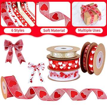 CTOHN 6 Rolls Red Love Heart Ribbon for Crafting Gifts