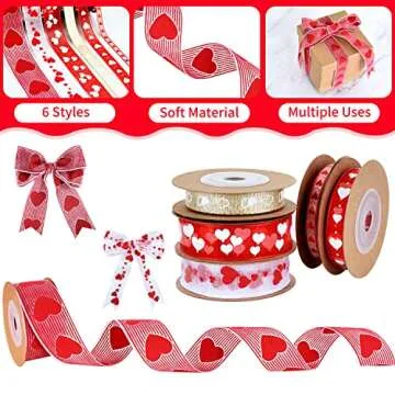 CTOHN 6 Rolls Red Love Heart Ribbon for Crafting Gifts